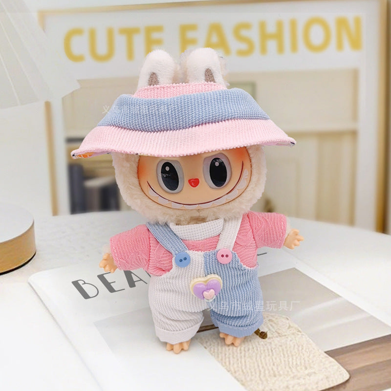 labubu in white and blue overall