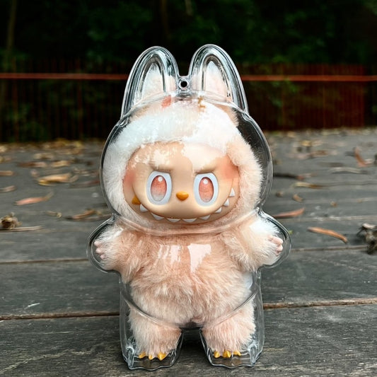Protective Case - Labubu Doll Protective Case fits plush Labubu figure with bunny ears. Clear shell design for full doll visibility and protection.